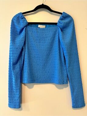H&M Electric Blue Puff-Sleeve Square Neck Top